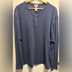 L.L Bean Mens Blue Henley Long Sleeve Cotton And Wool Blend Size Large